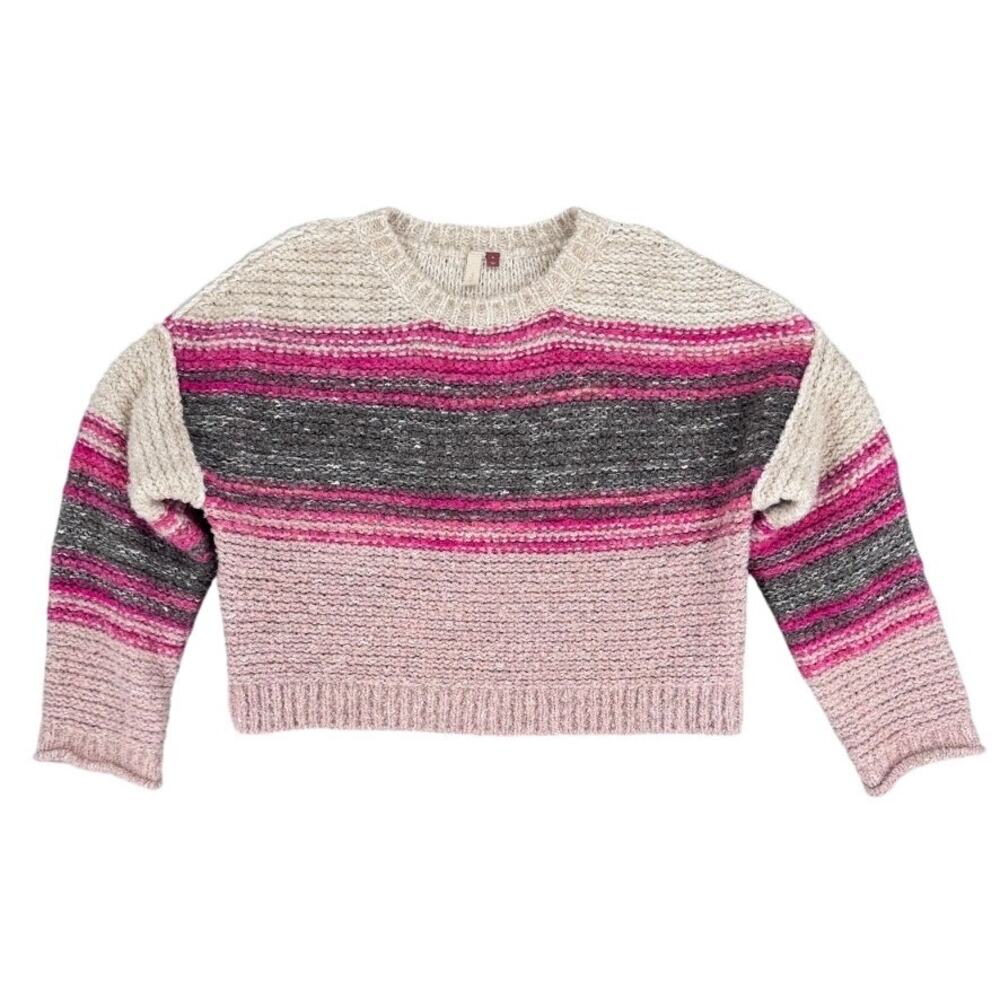 Pilcro Crewneck Pullover Sweater Stripe Pink White Gray XL Wool Blend